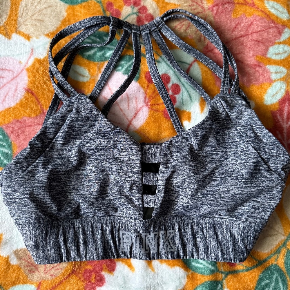 Victoria Secret PINK Ultimate Unlined Gray Thick Support Strappy Sports Bra